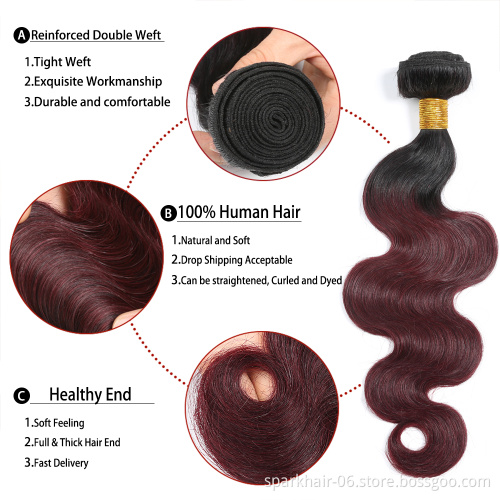 SPARK  Wholesale Ombre Hair Extensions Virgin Hair Body Wave Colored  1b 99J Remy Human Hair Weave Bundles